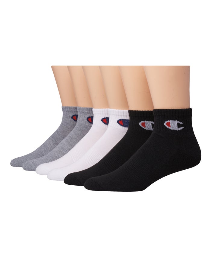 Sosete Champion Ankle C Logo 6-Pairs Dama Albi/Gri/Negrii - Romania QJXZPUE-31